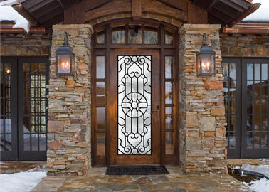 スクロール仕事によって満たされる錬鉄のガラス ドア、手入れ不要単一の鉄のドア
